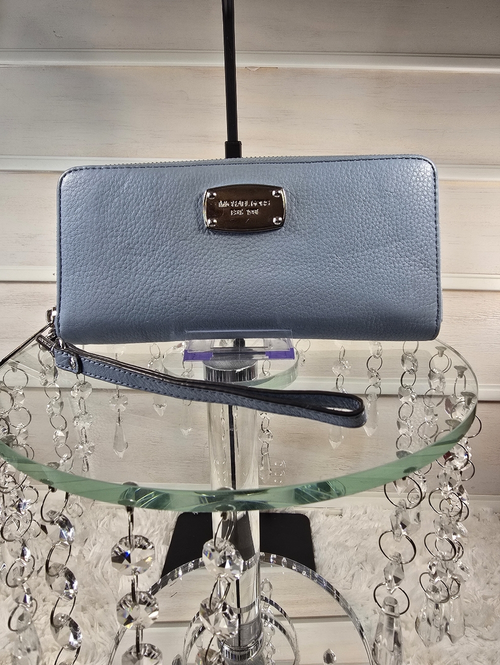 Michael Kors Light Blue pebble Leather long Wristlet Wallet